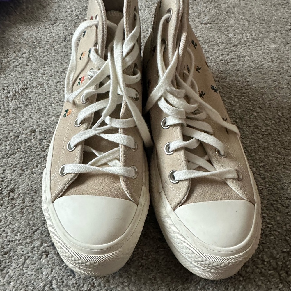 Converse Beige High-Tops with Floral Design